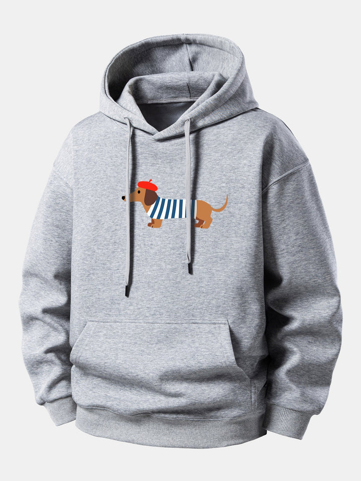 French Dachshund Print Relax Fit Hoodie