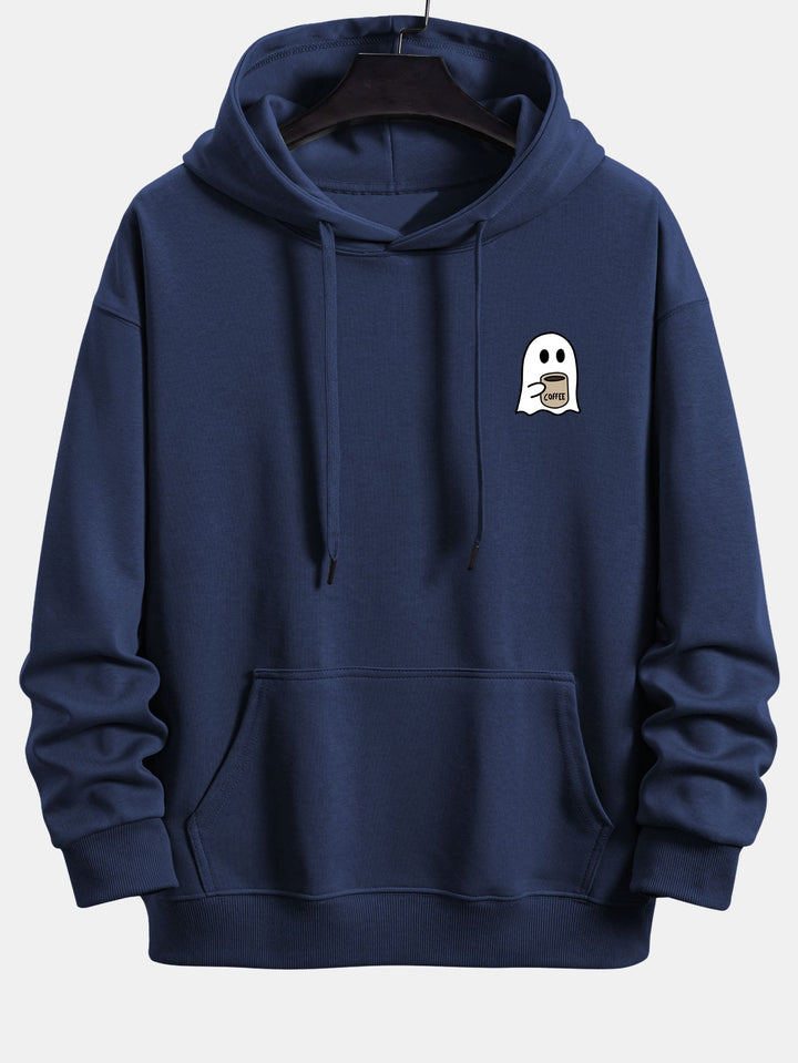 Ghost Drinking Coffee Print Relax Fit Hoodie