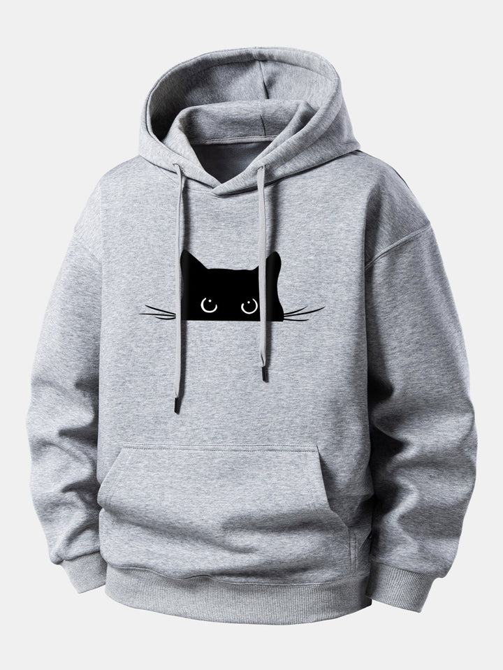 Black Cat Print Relax Fit Hoodie