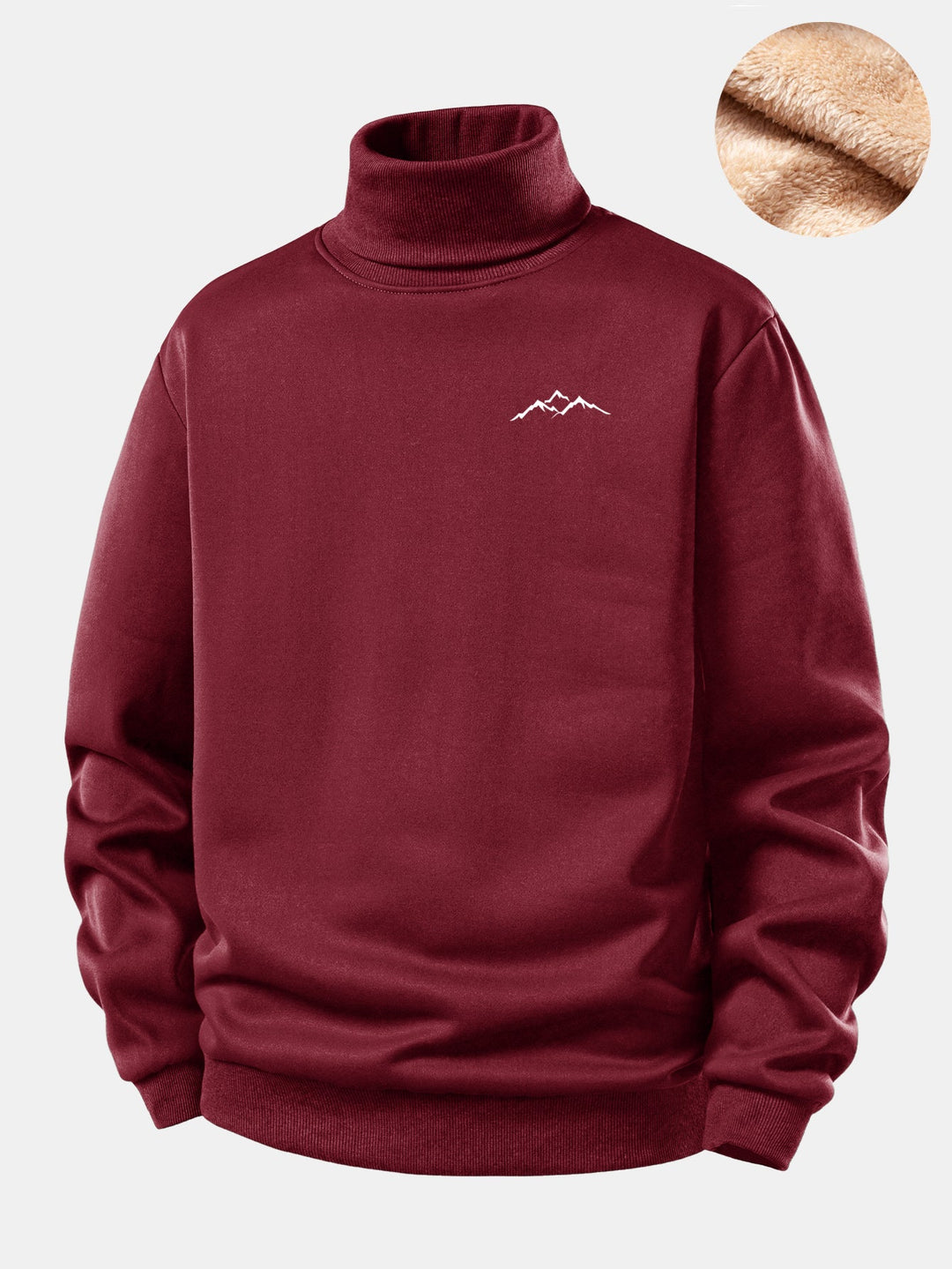 Mountain Print Teddy Fleece Lined Turtle Neck Sweatshirt