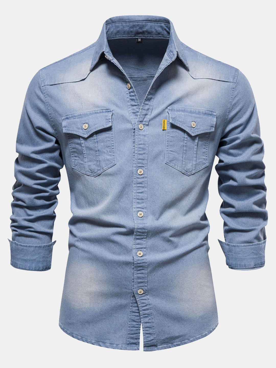 Washed Denim Western Shirt With Pockets
