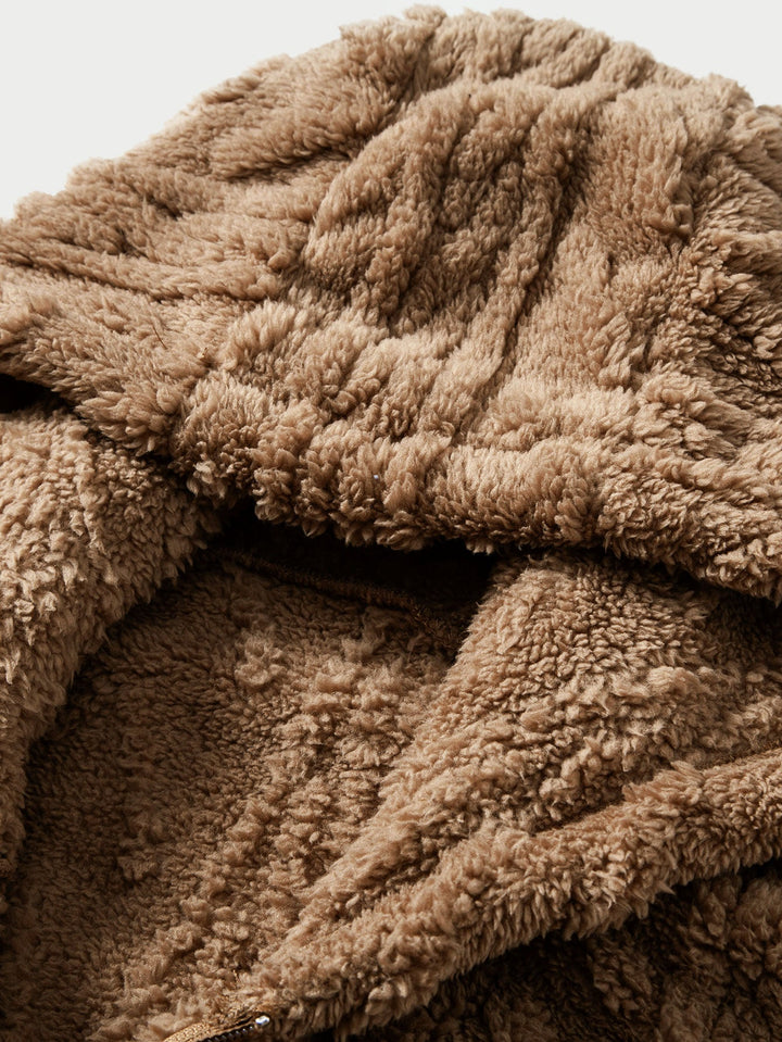 Geometric Jacquard Teddy Fleece Zip Up Hoodie