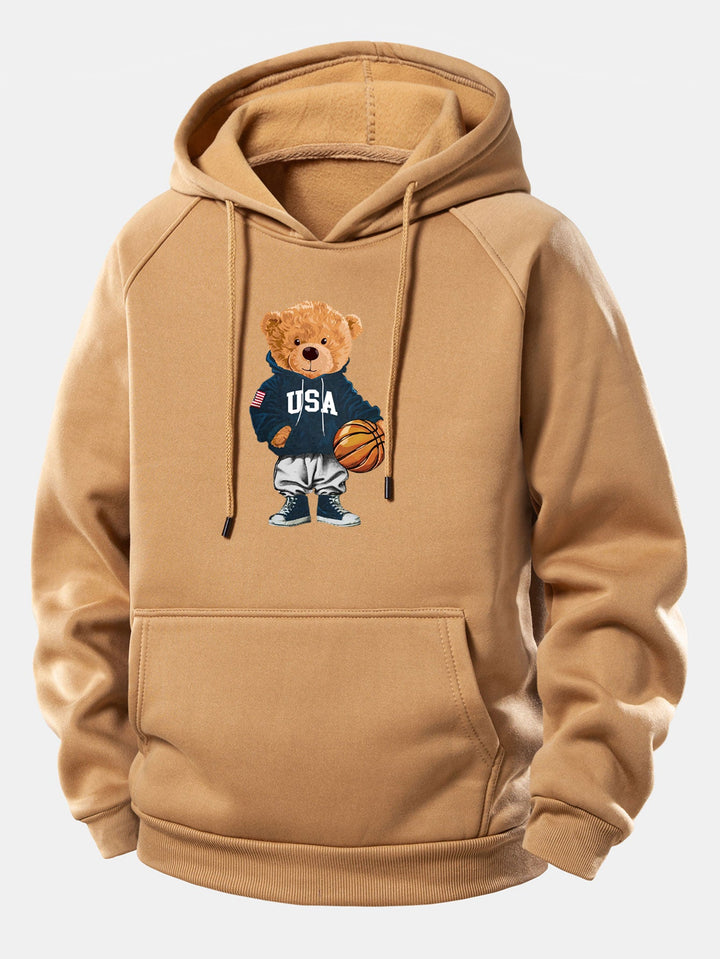 Basketball Bear Print Drawstring Hoodie