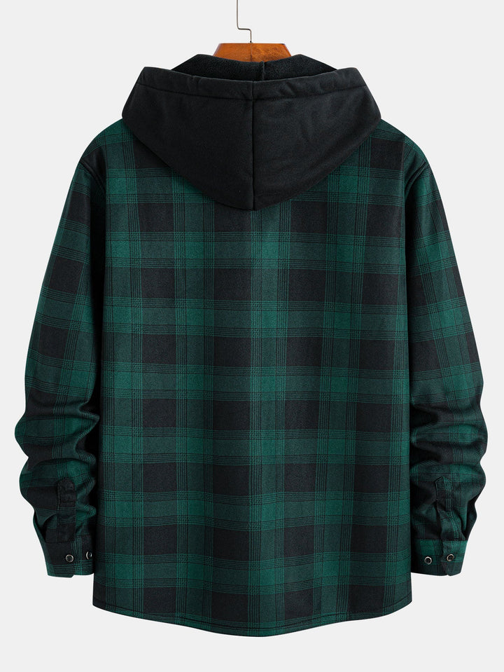 Flannel Fleece Lined Hooded Shirt With Pockets