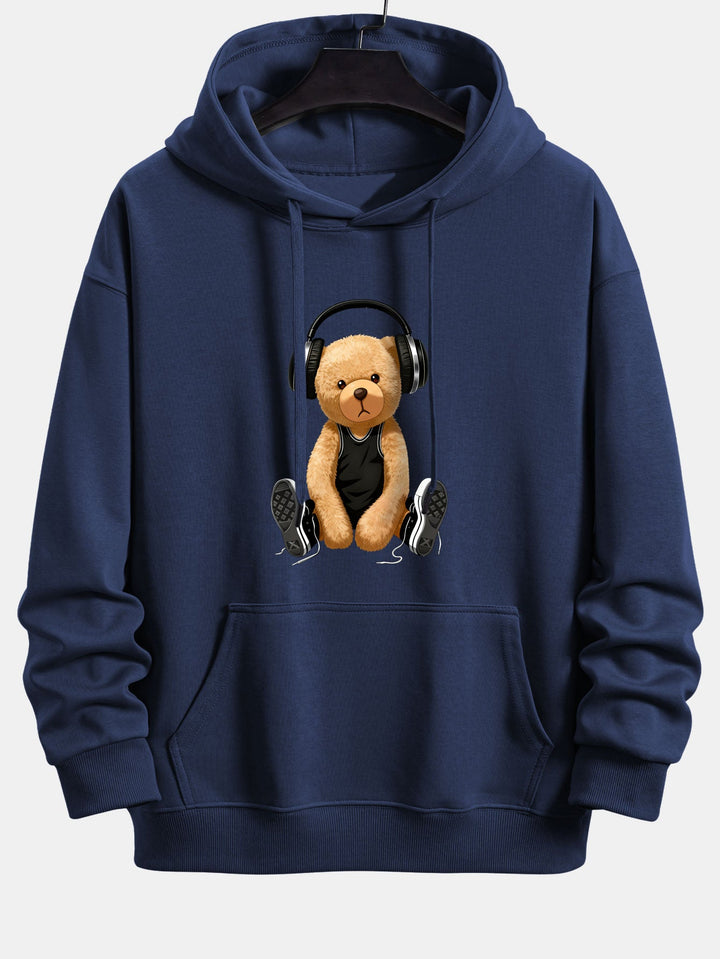 Headphone Teddy Bear Print Relax Fit  Hoodie