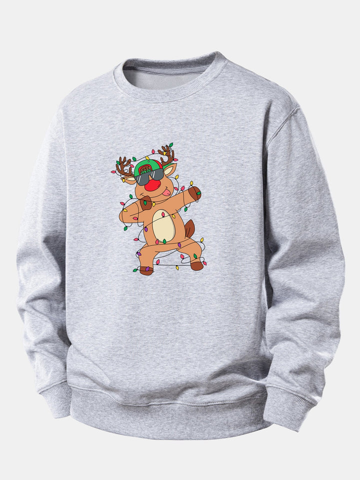 Christmas Lights Reindeer Print Relax Fit Sweatshirt