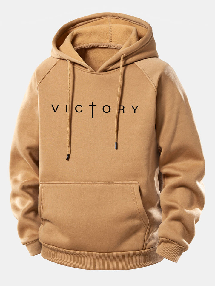 Victory Slogan Print Drawstring Hoodie