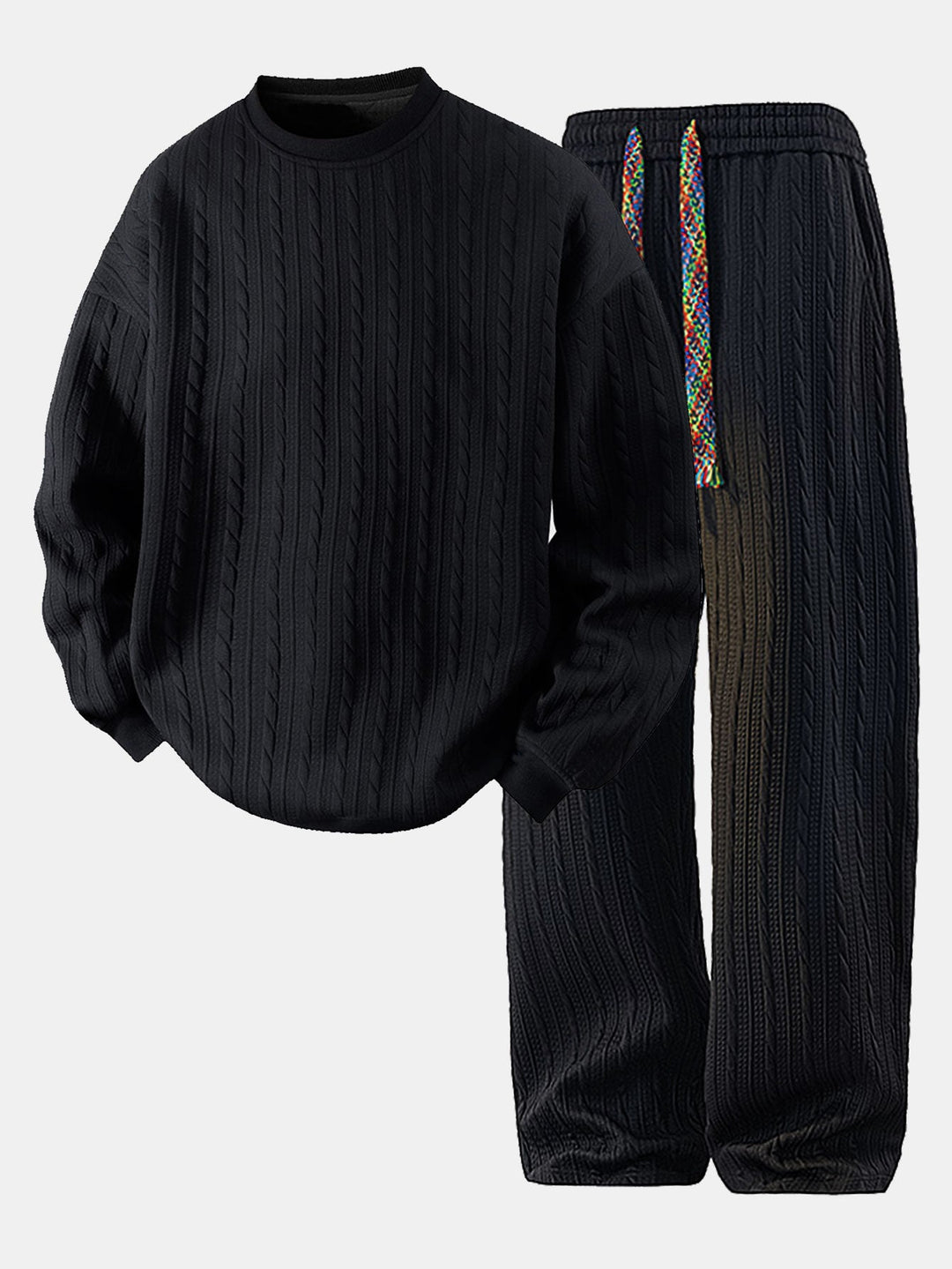 Relax Fit Twist Jacquard Crew Neck Sweatshirt & Twisted Jacquard Straight Leg Pants