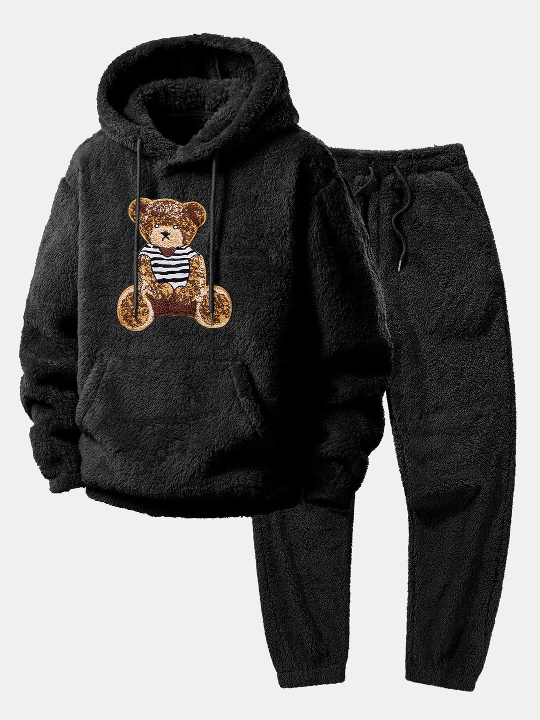 Bear Embroidered Patch Teddy Hoodie & Teddy Jogger Pants