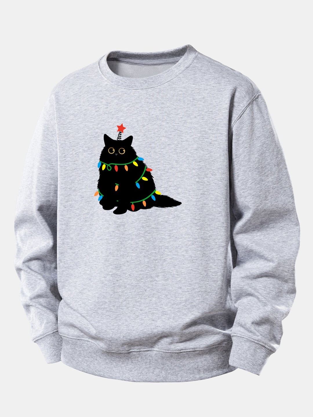 Colorful Light Black Cat Print Relax Fit Sweatshirt