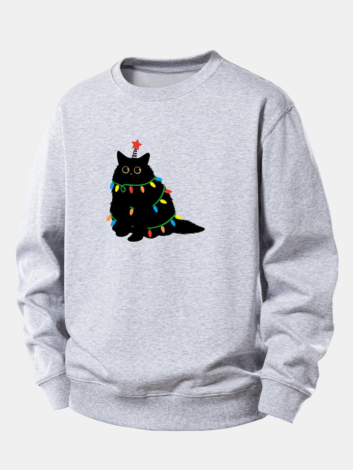 Colorful Light Black Cat Print Relax Fit Sweatshirt