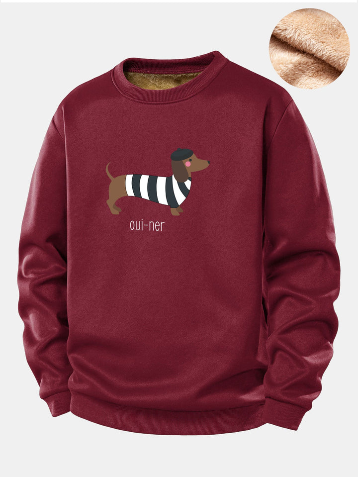 French Dachshund Print Teddy Fleece Lined Sweatshirt
