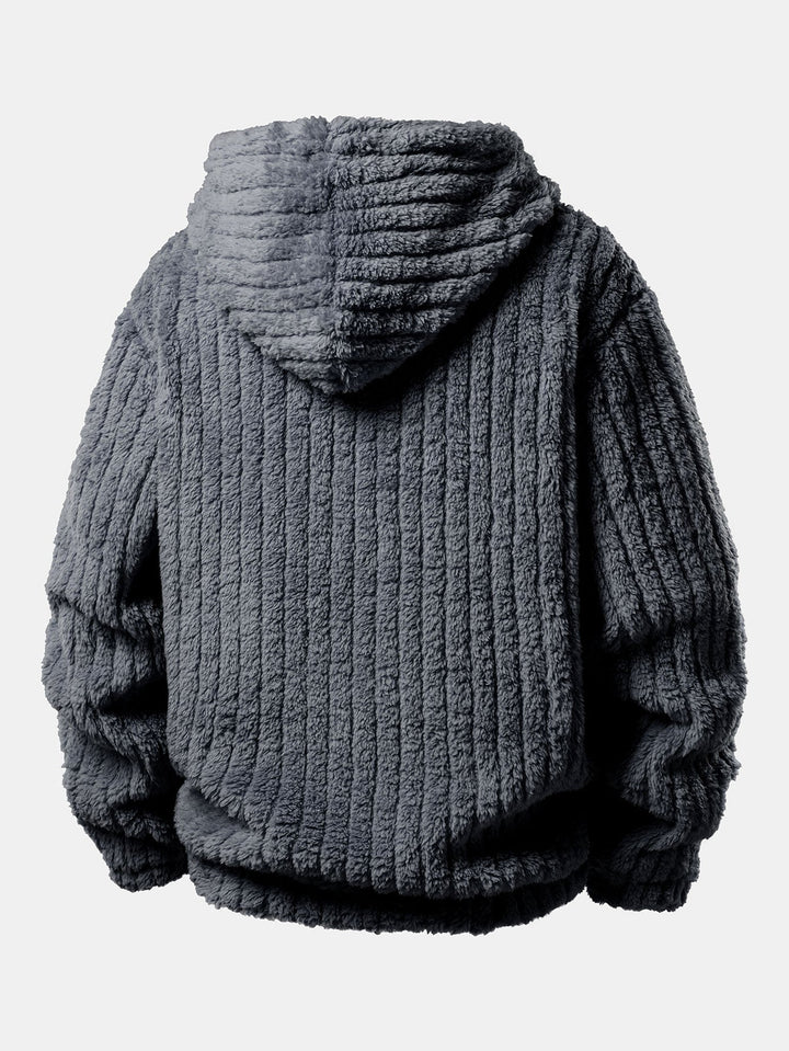 Teddy Fleece Stripe Kangaroo Pocket Hoodie