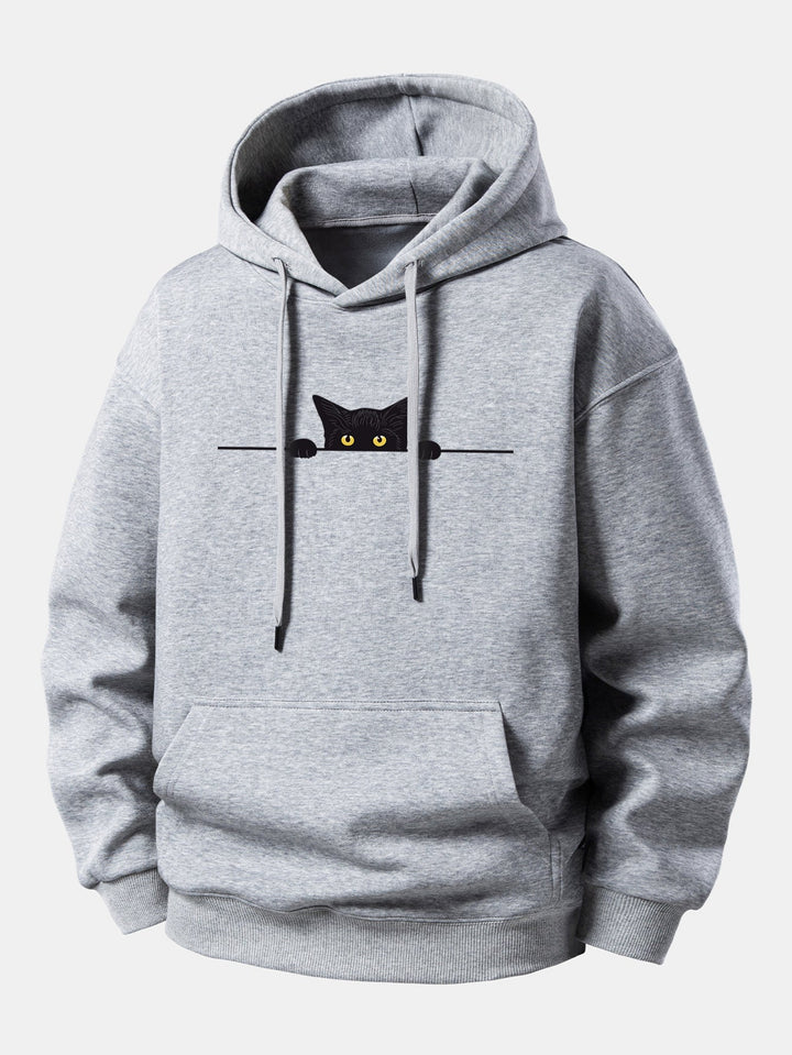Black Cat Print Relax Fit Hoodie