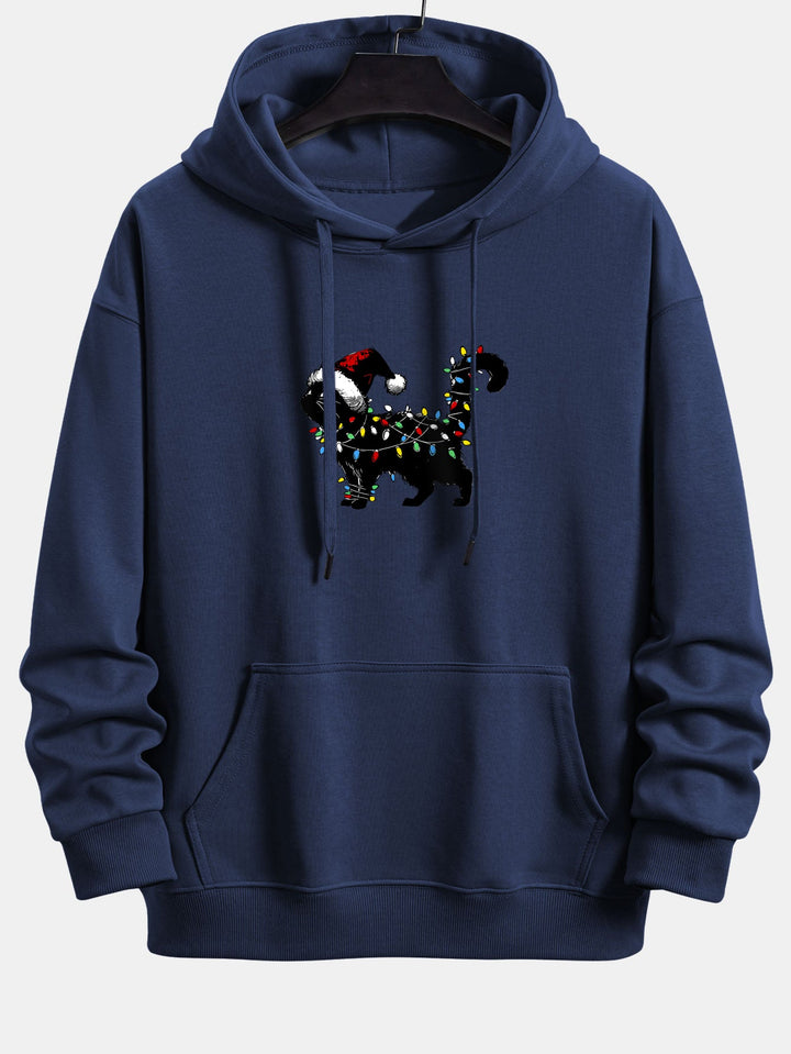 Christmas Colorful Light Black Cat Print Relax Fit Hoodie