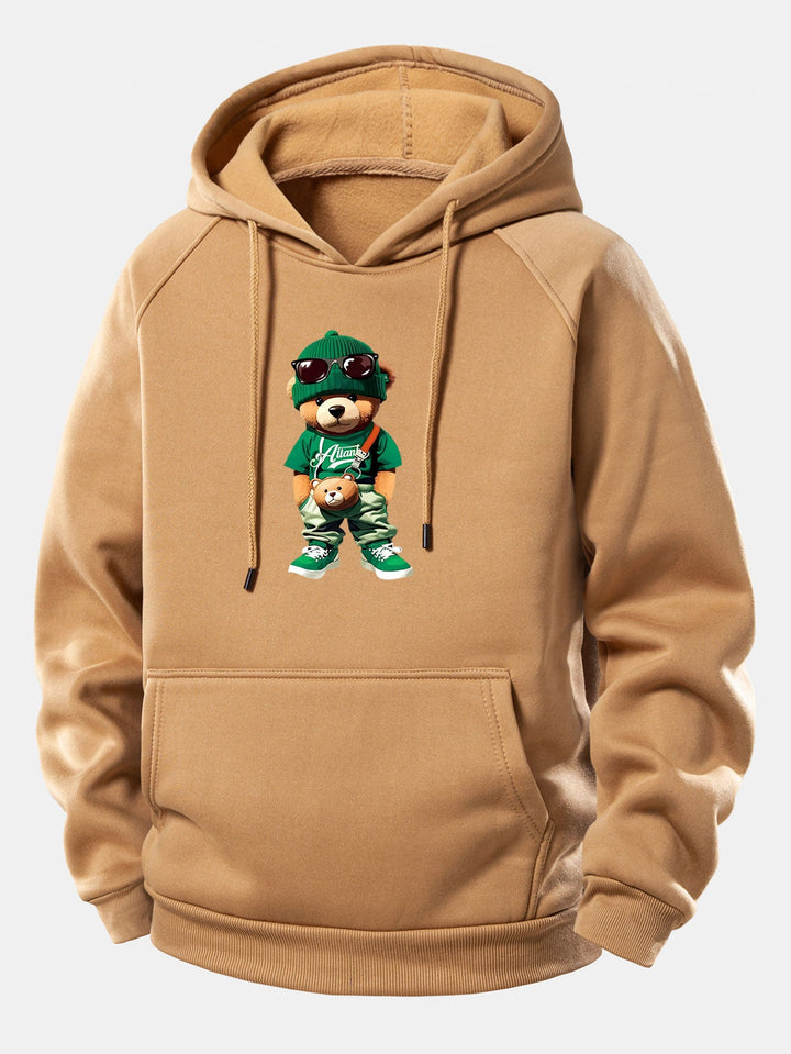 Trendy Bear Print Drawstring Hoodie