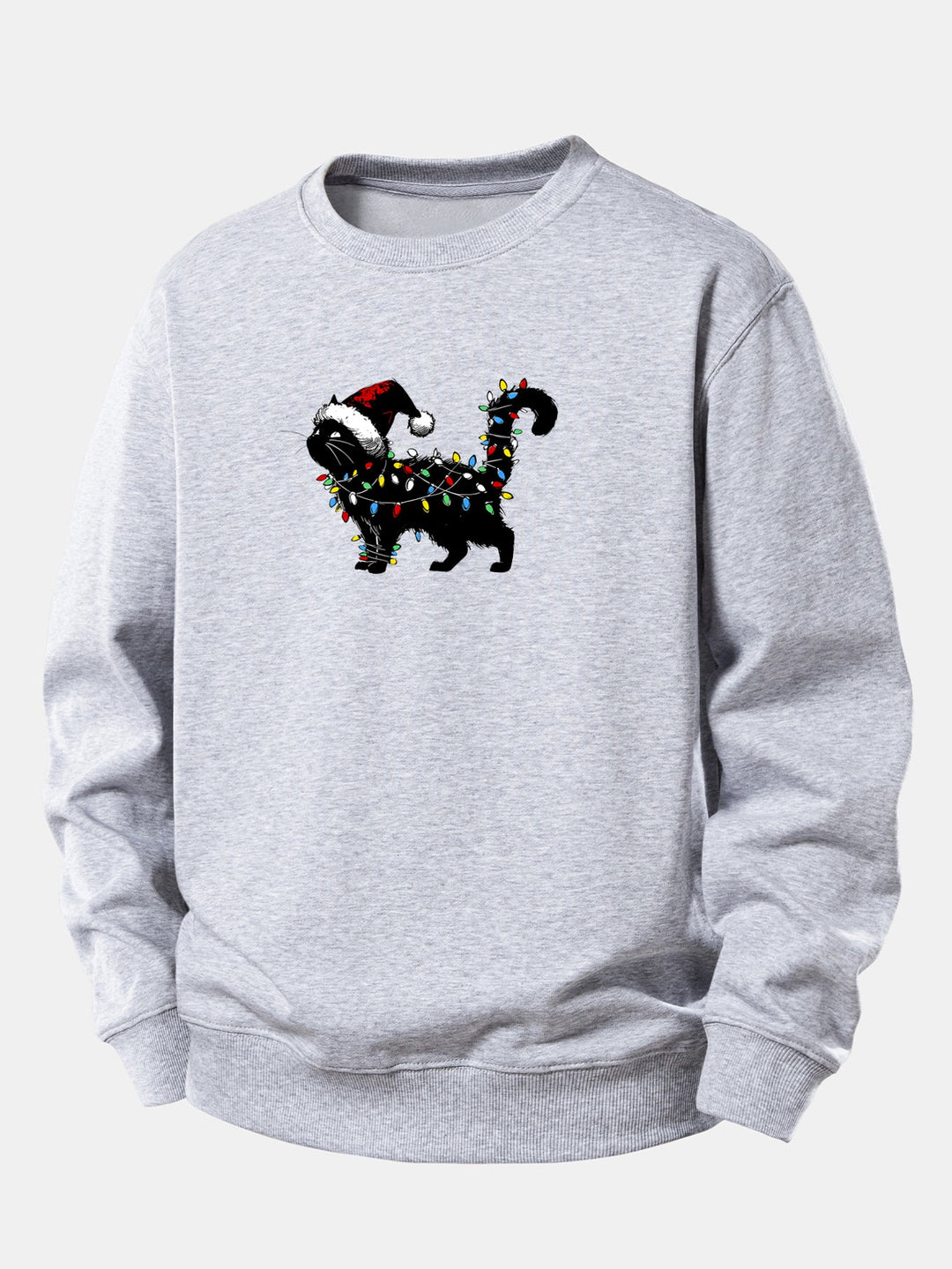 Christmas Colorful Light Black Cat Print Relax Fit Sweatshirt