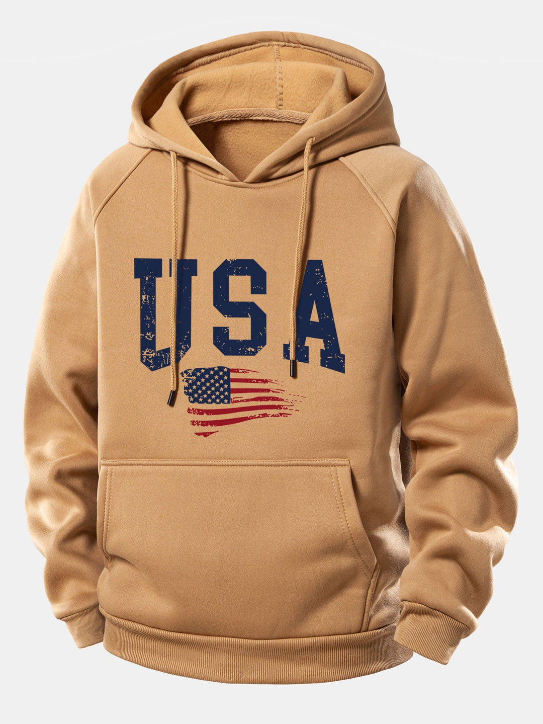 USA Flag Print Drawstring Hoodie