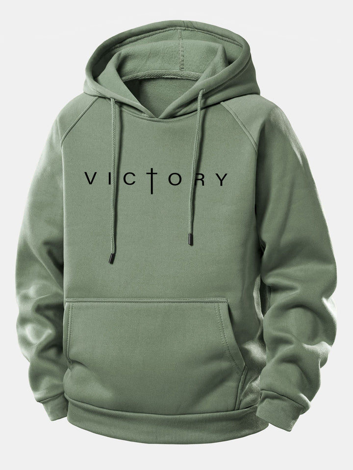 Victory Slogan Print Drawstring Hoodie