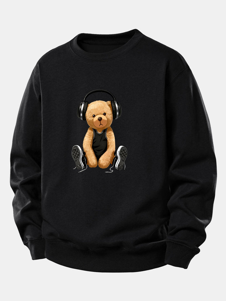 Headphone Bear Print Relax Fit Sweatshirt