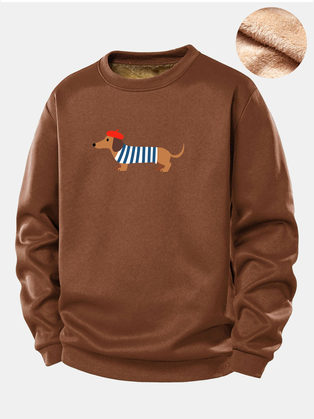 French Dachshund Print Teddy Fleece Lined Sweatshirt
