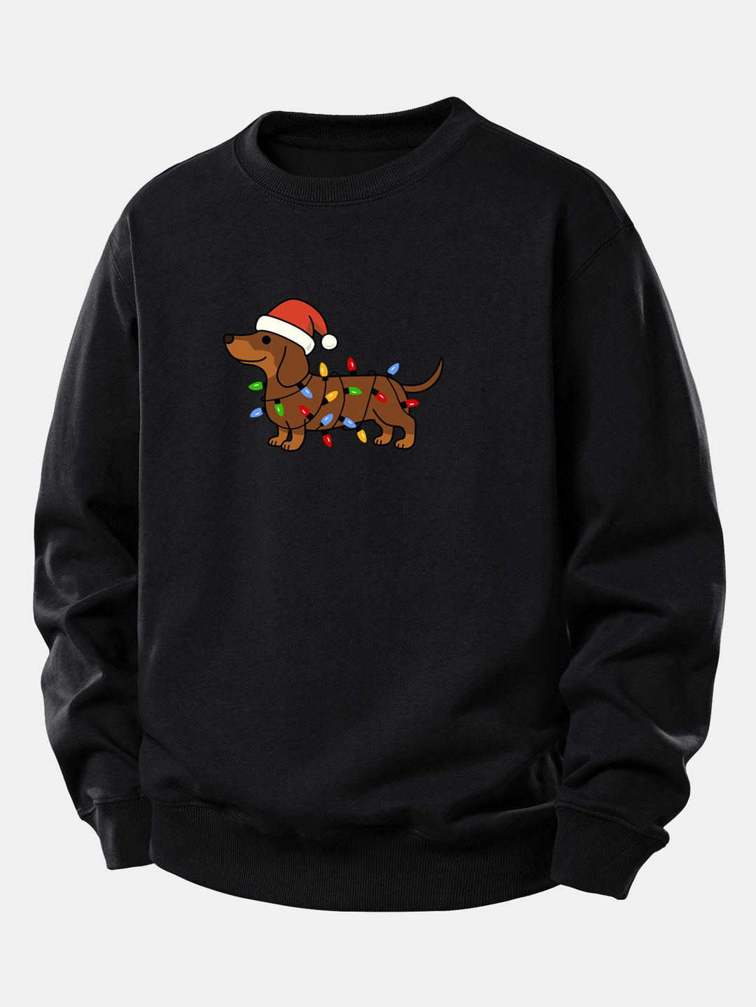 Christmas Colorful Light Dog Print Relax Fit Sweatshirt