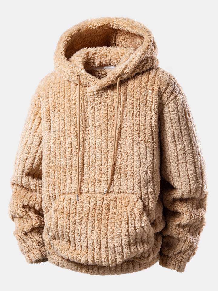 Teddy Fleece Stripe Kangaroo Pocket Hoodie