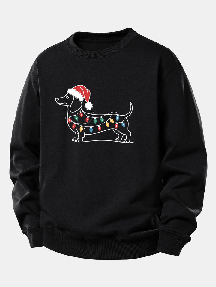 Christmas Light Dog Print Relax Fit Sweatshirt