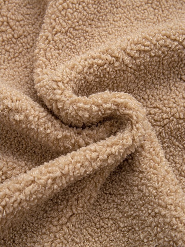 Contrast Plaid Teddy Zip-Up Hoodie