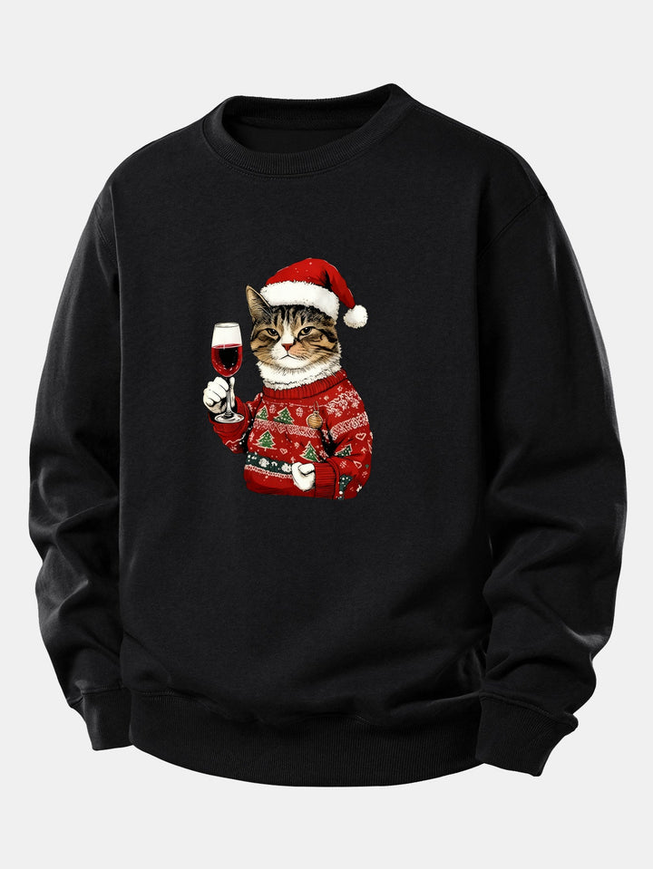 Christmas Cat Print Relax Fit Sweatshirt