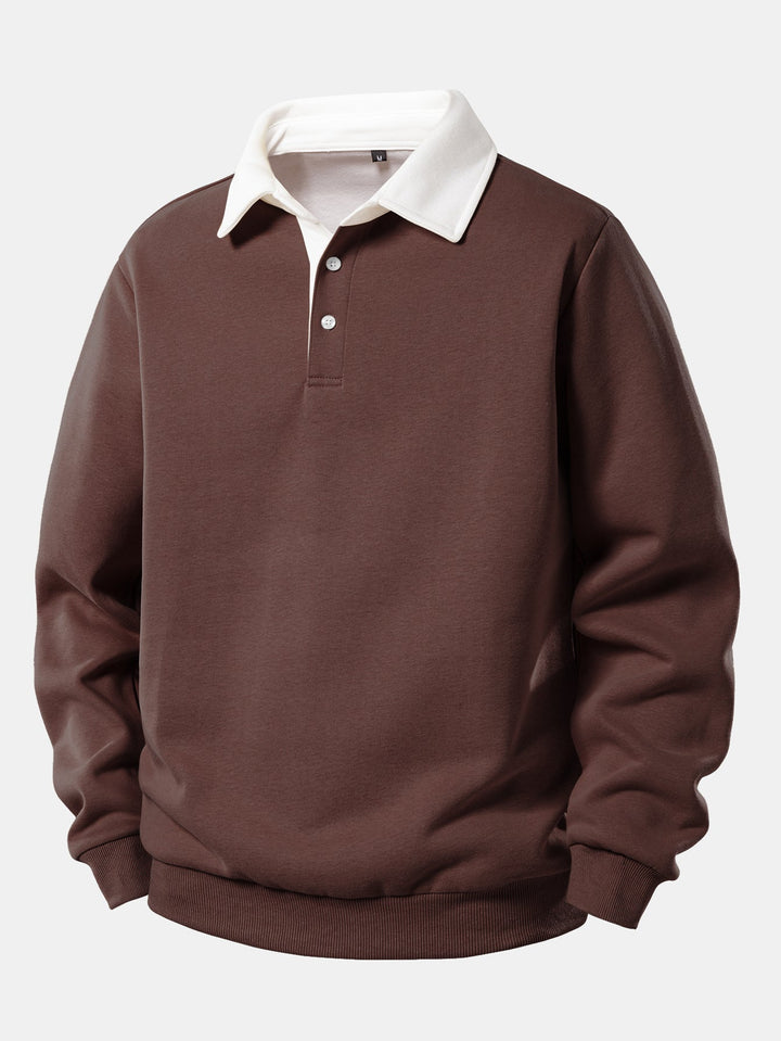 Contrast Polo Collar Sweatshirt