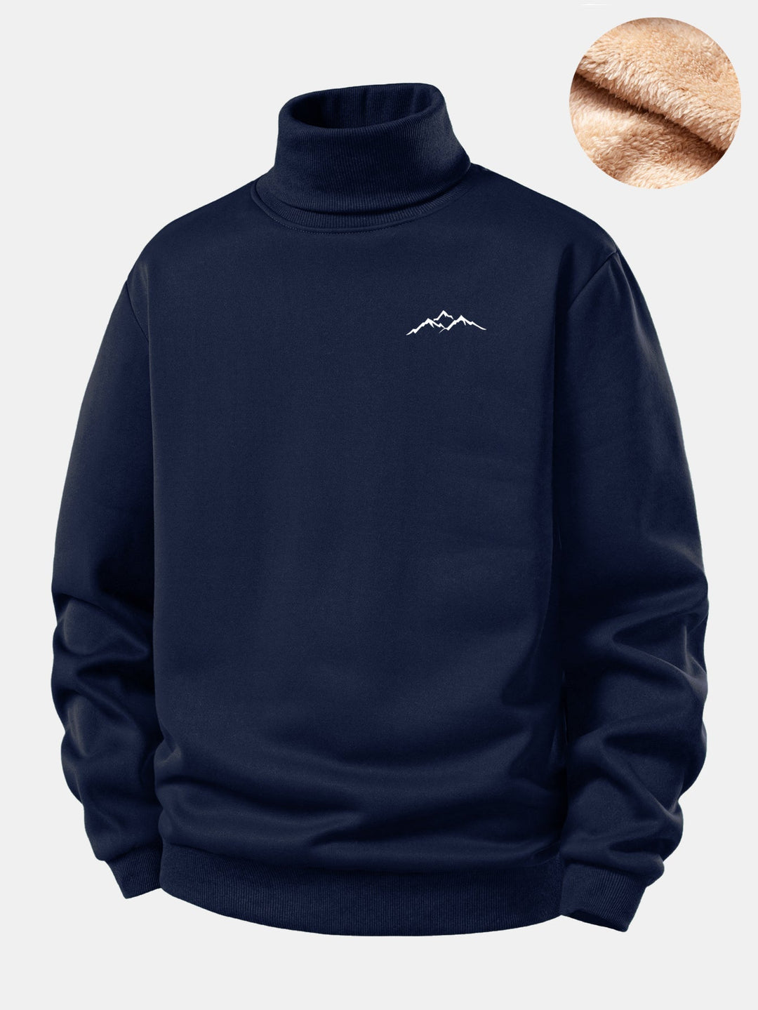 Mountain Print Teddy Fleece Lined Turtle Neck Sweatshirt