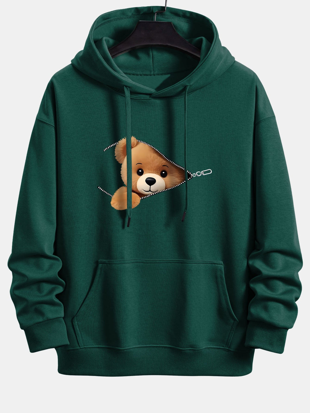 Zipper Bear Print Relax Fit Hoodie