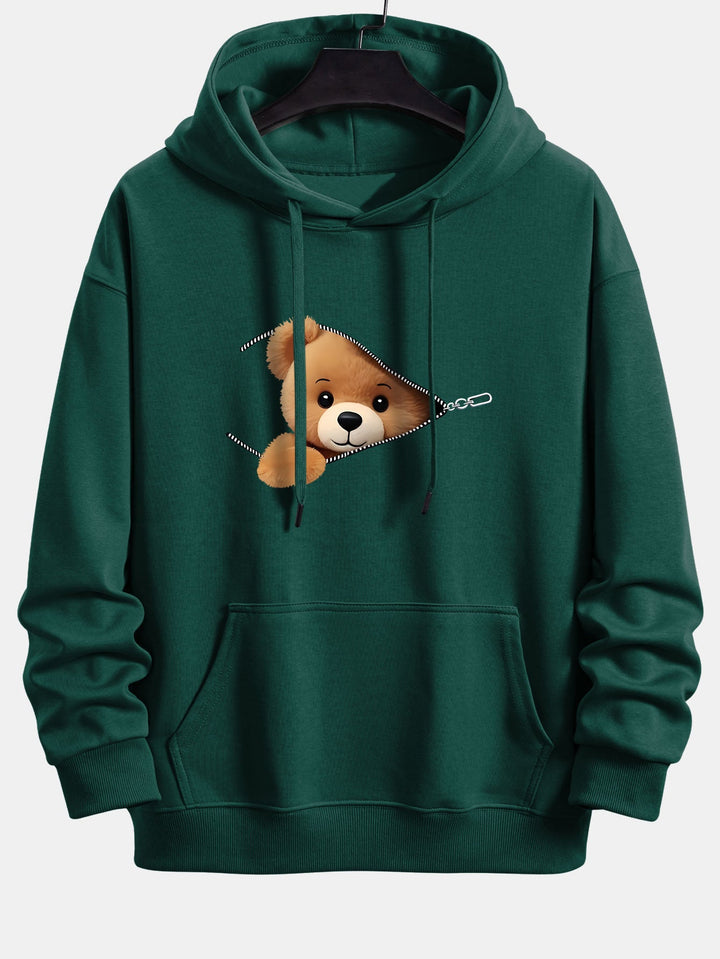 Zipper Bear Print Relax Fit Hoodie