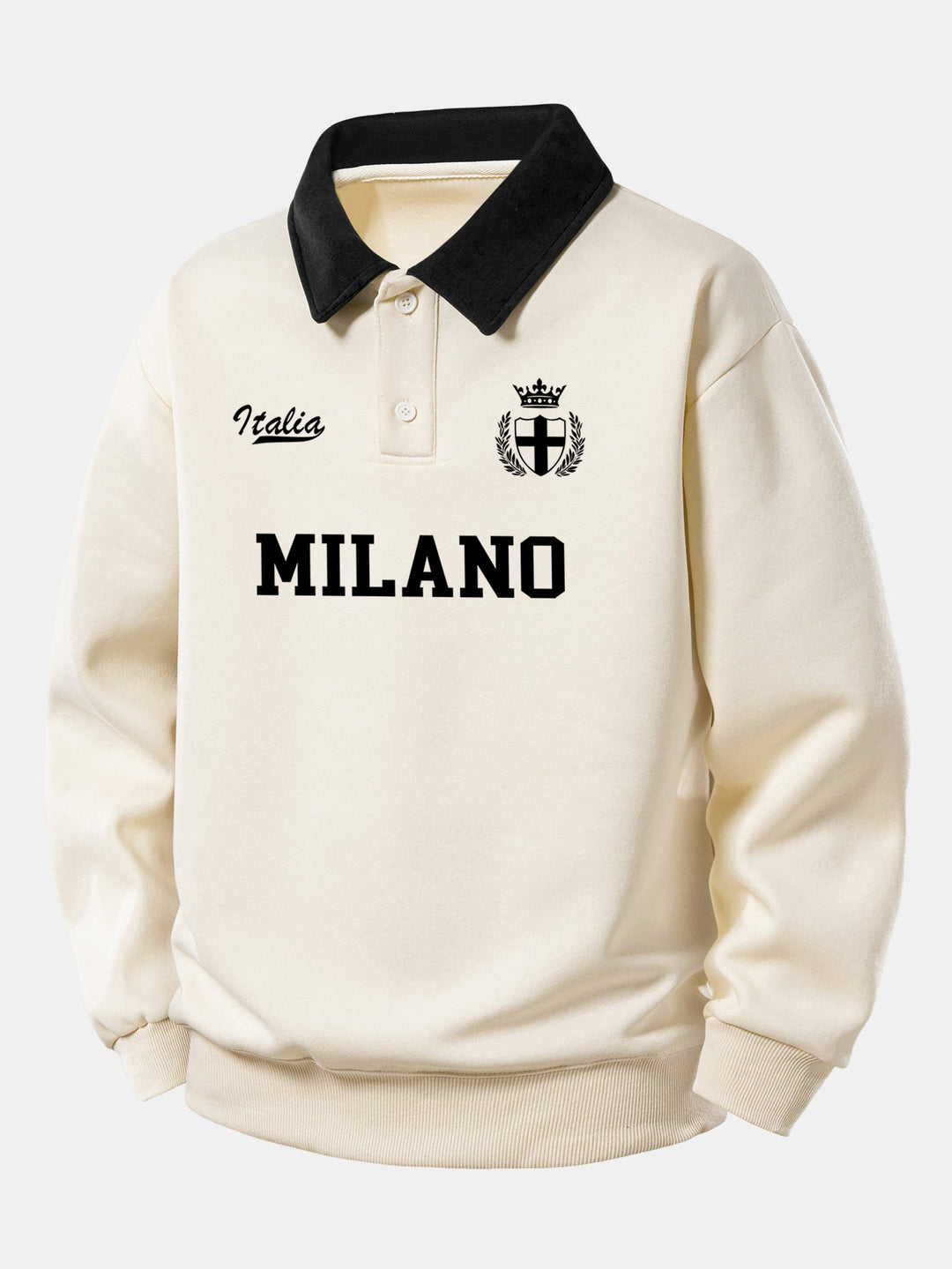Relax Fit Milano Print Contrast Polo Sweatshirt