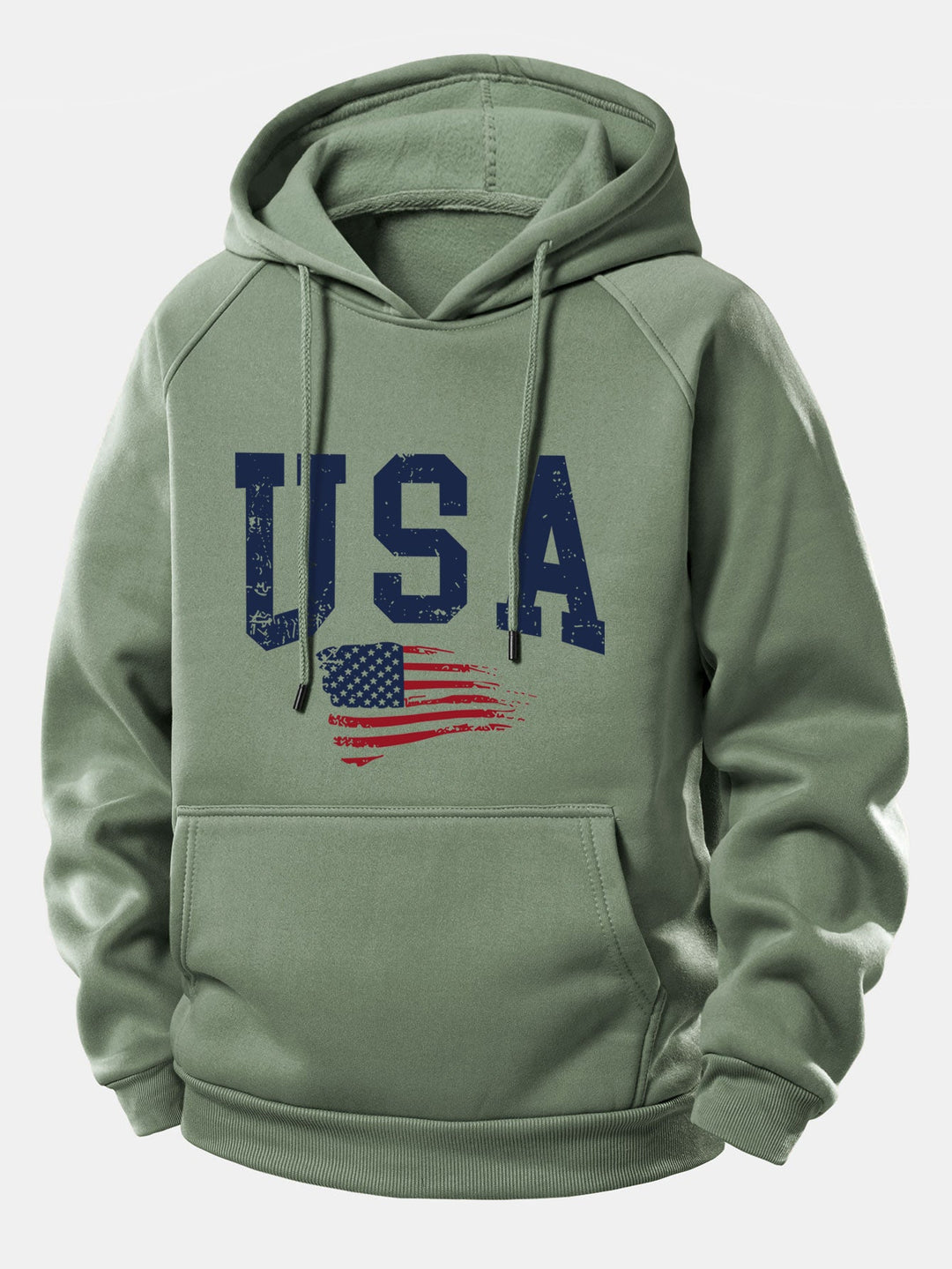 USA Flag Print Drawstring Hoodie