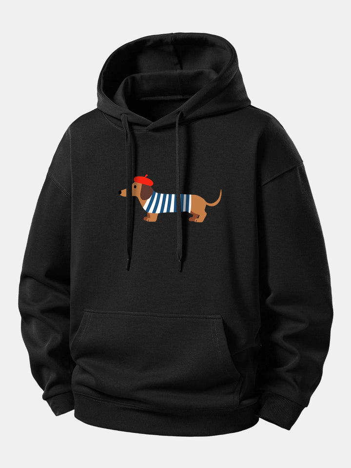 French Dachshund Print Relax Fit Hoodie