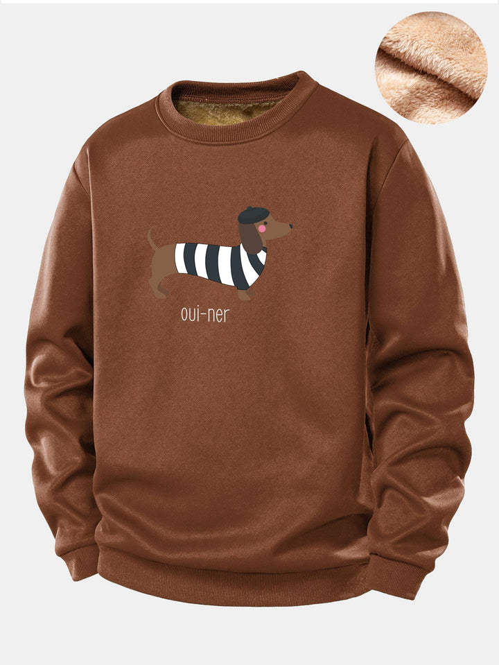 French Dachshund Print Teddy Fleece Lined Sweatshirt