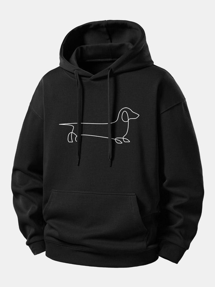 Line Dachshund Print Relax Fit Hoodie
