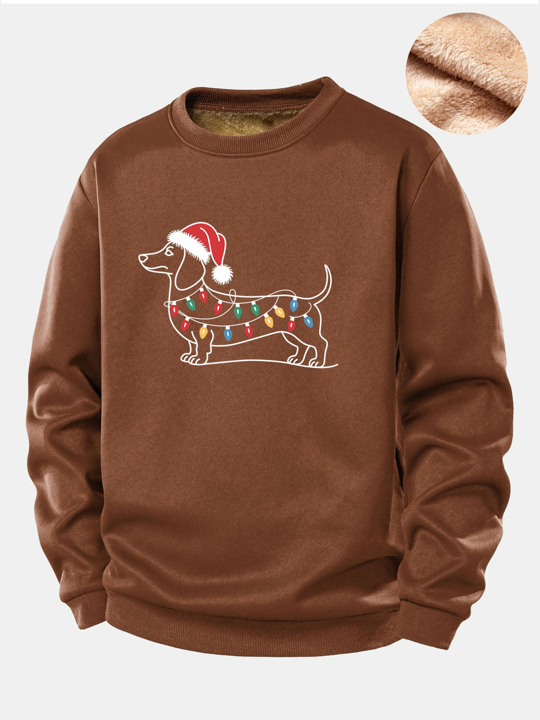 Christmas Light Dog Print Teddy Fleece Lined Sweatshirt