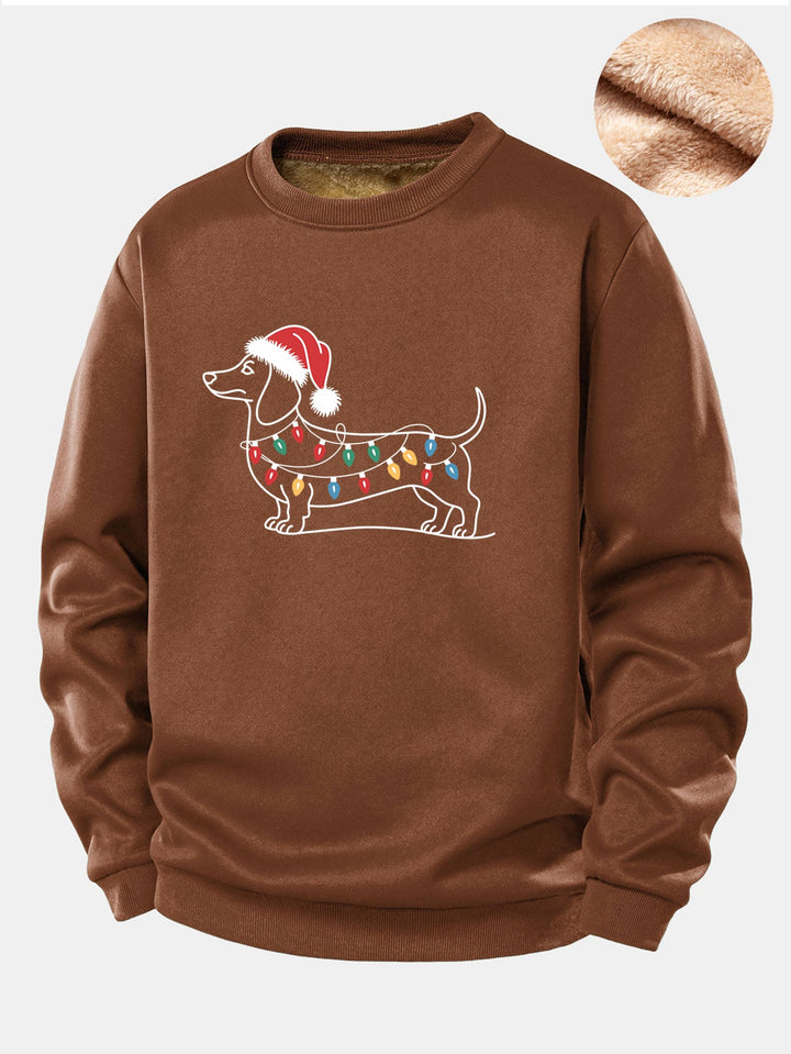Christmas Light Dog Print Teddy Fleece Lined Sweatshirt