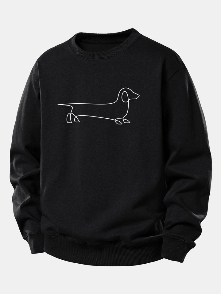 Line Dachshund Print Relax Fit Sweatshirt & Straight Leg Pleated Pintuck Sweatpants