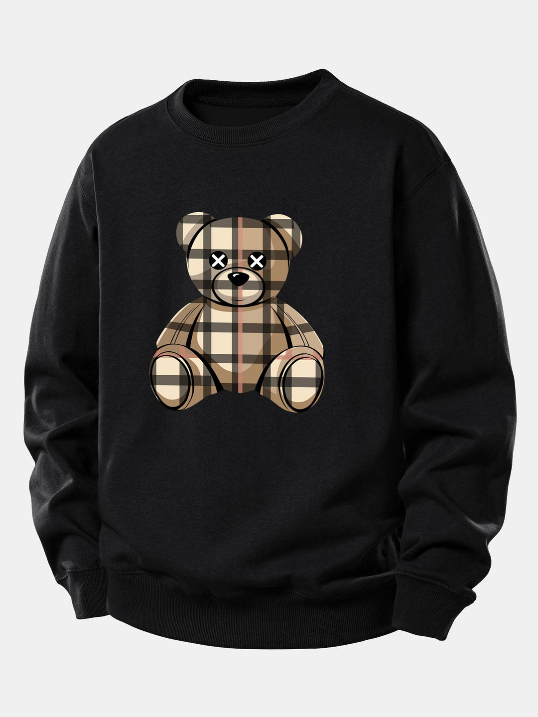 Checkered Bear Print Relax Fit Sweatshirt