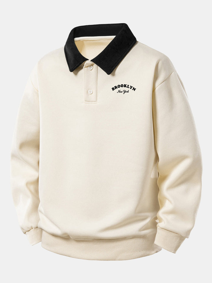 Relax Fit Brooklyn Print Contrast Polo Sweatshirt