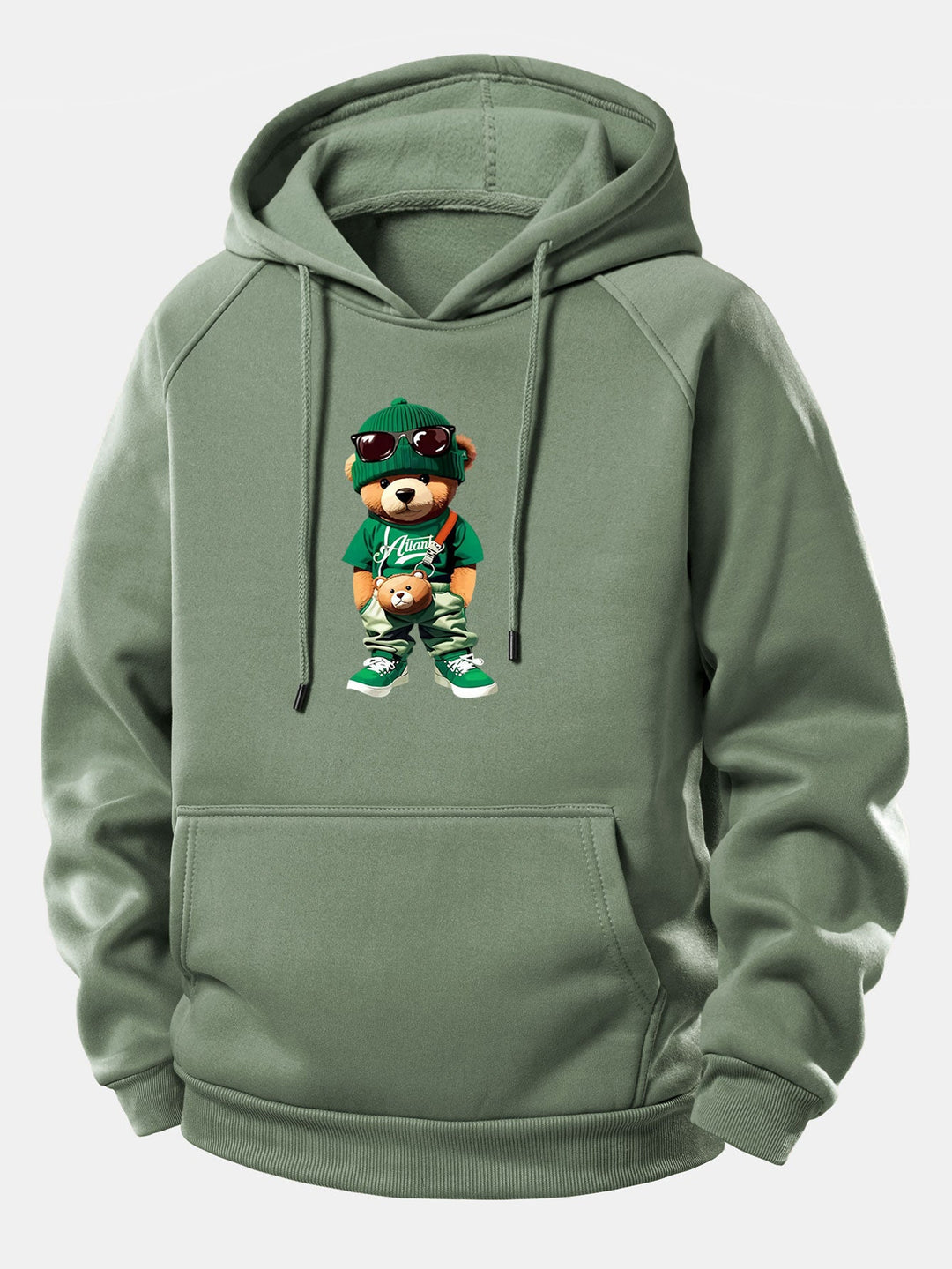 Trendy Bear Print Drawstring Hoodie