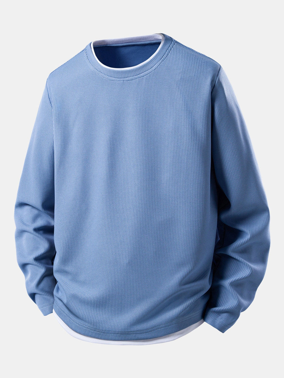 2 In 1 Long Sleeved Crew Neck Waffle T-Shirt