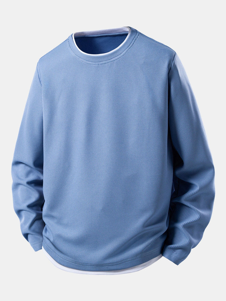 2 In 1 Long Sleeved Crew Neck Waffle T-Shirt