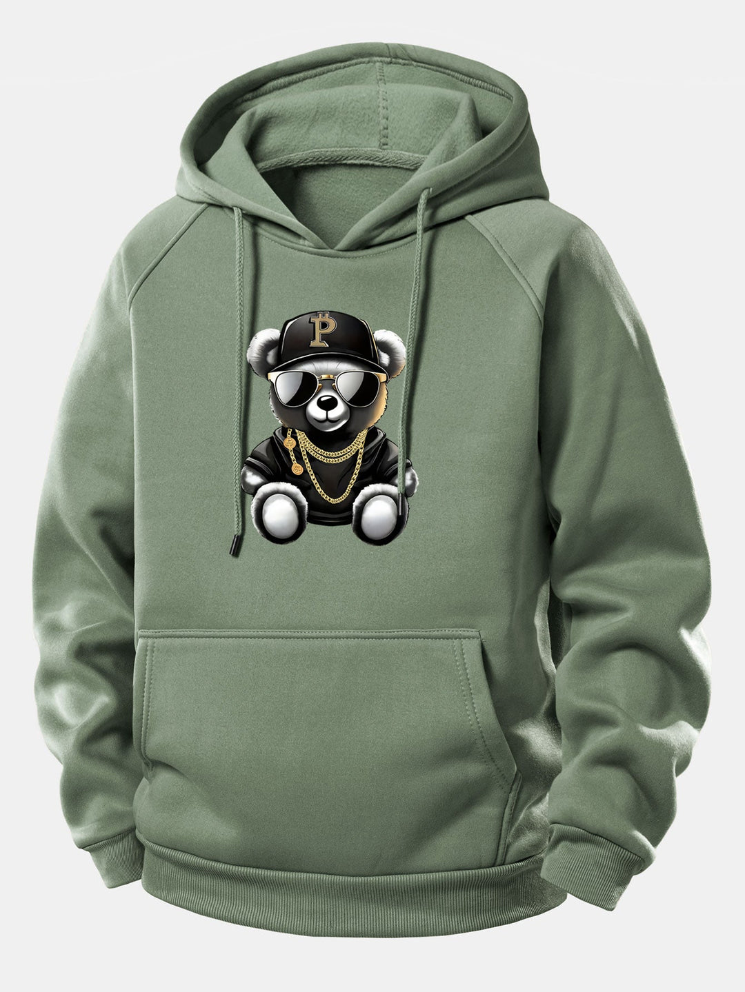 Hip Hop Bear Print Drawstring Hoodie