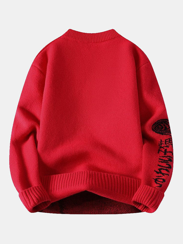 Japanese Cat Print Crew Neck Sweater