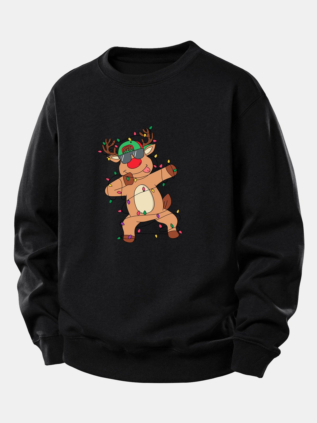 Christmas Lights Reindeer Print Relax Fit Sweatshirt